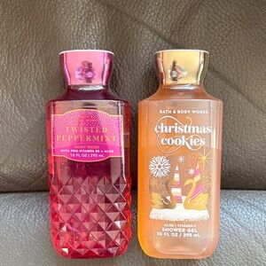 Bath and body shower gels in christmas cookies and twisted peppermint